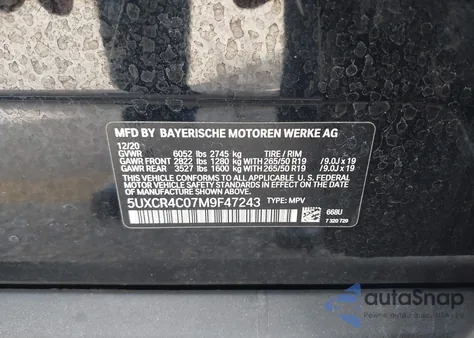 2021 BMW X5 Sdrive40I из США, поврежденный, VIN 5UXCR4C07M9F47243